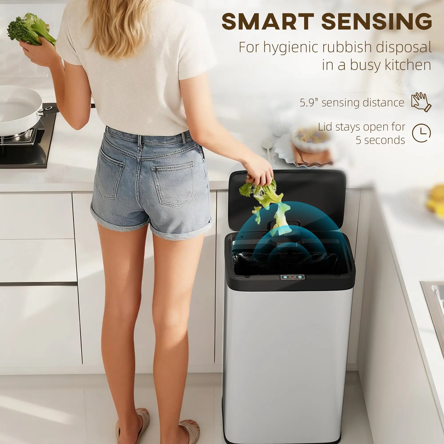 12 Gallon Sensor Can, Automatic Garbage Can, Stainless Steel, Silver