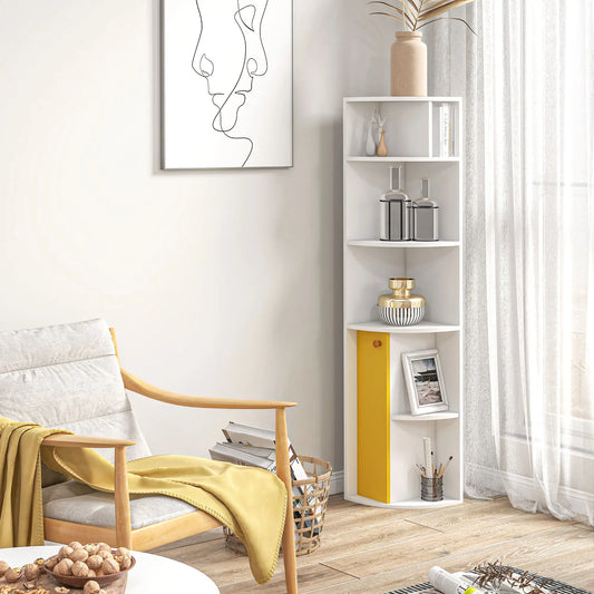 5-Tier Corner Bookcase, Storage Bookshelf, Open Compartments, Cabinet, White White Bookshelves White, Yellow at Gallery Canada