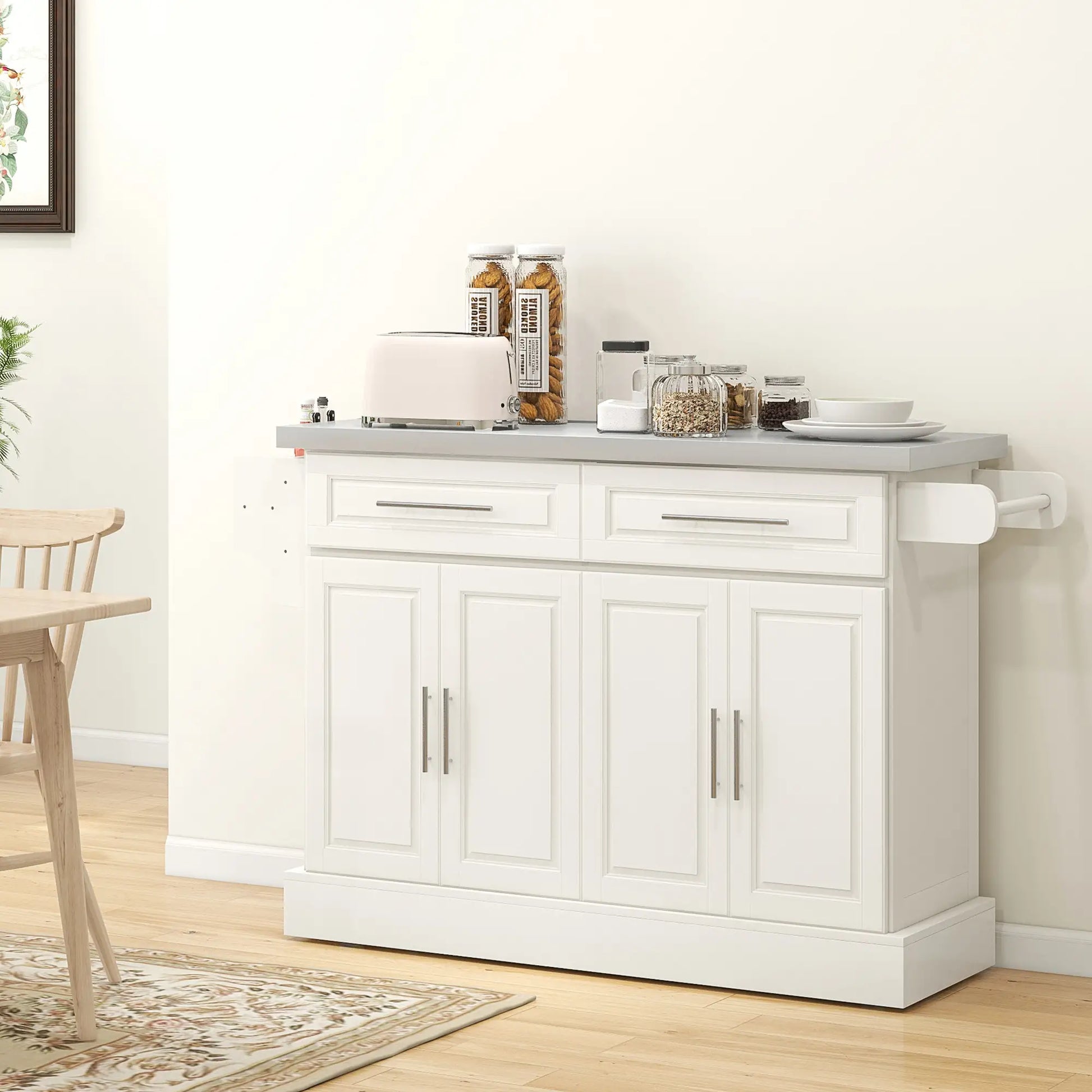 Rolling Kitchen Island with Storage, Stainless Steel Top, Drawers, Cream Kitchen Islands & Kitchen Carts at Gallery Canada