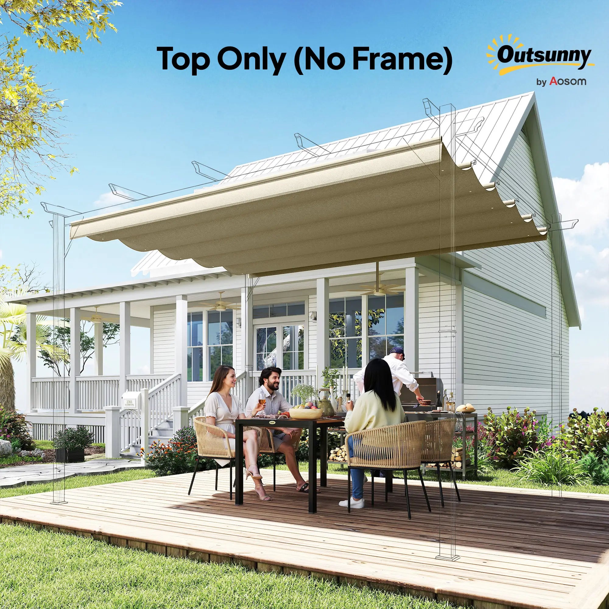 Retractable Pergola Canopy, 10' x 10', Beige Gazebo Canopy Replacement at Gallery Canada