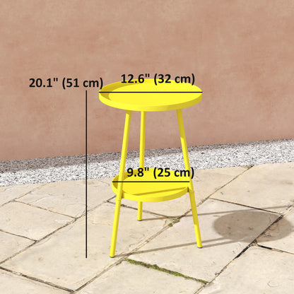 Round Garden Table, 2-Tier Small Side Table, Metal Patio Table, Yellow Patio Side Tables at Gallery Canada
