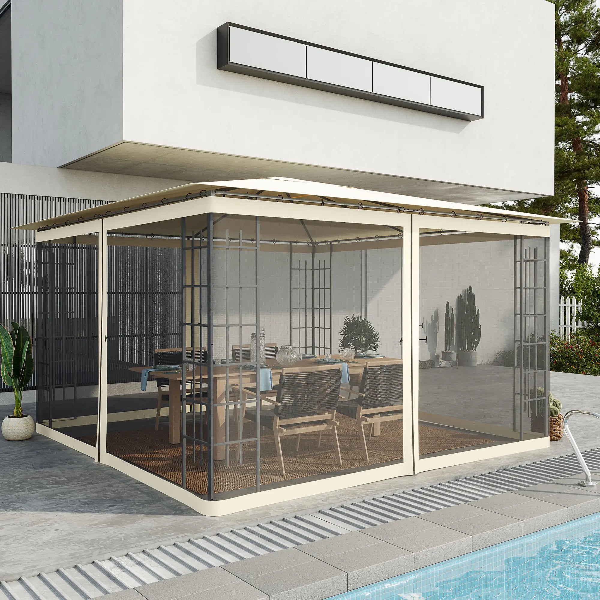 Replacement Mosquito Netting, Gazebo 12' x 12', Cream White, Black Gazebo Sidewalls at Gallery Canada