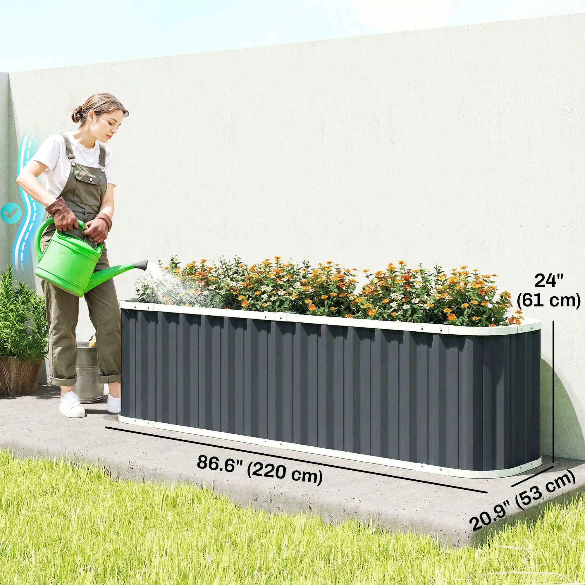 Galvanized Raised Garden Bed, Deep Rot Planter Box, 7' x 2' x 2', Dark Grey Galvanized Planter Boxes at Gallery Canada