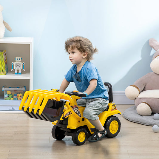 Ride On Excavator Toy No Power Digger with Realistic Sound Grabber Storage, for 3-4 Years Old, 32.7"x10.6"x15.4", Yellow - Gallery Canada