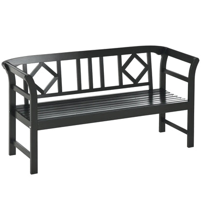 Wooden Outdoor Bench, 3 Person, Diamond Backrest, Slatted Seat, 792 LBS, Black Outdoor Benches at Gallery Canada