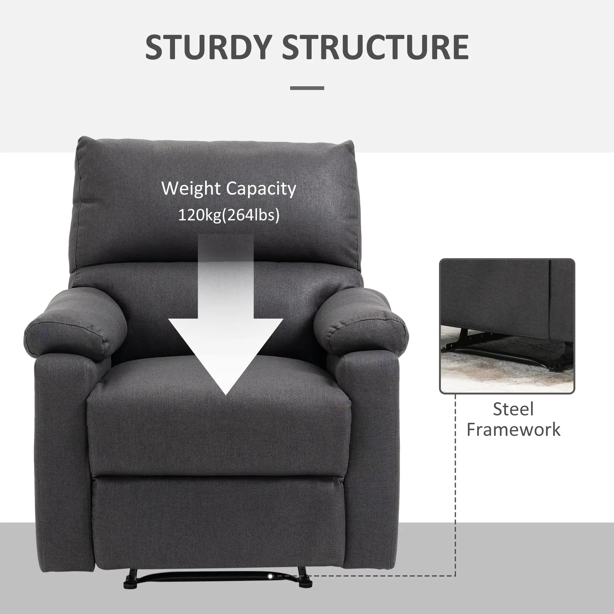 Manual Recliner Chair with Footrest, Padded Seat, Dark Grey Single Sofas at Gallery Canada