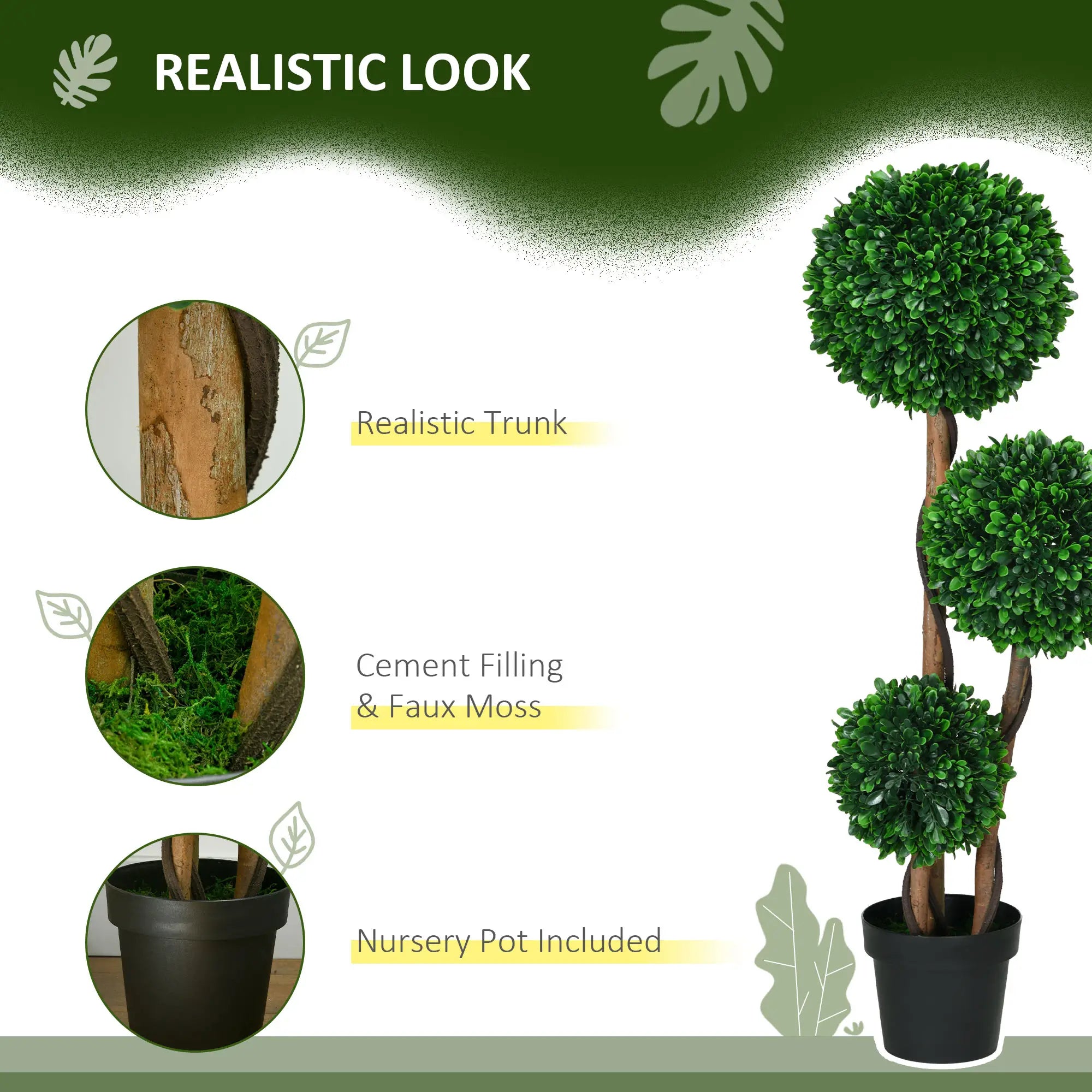 3.6ft Artificial Tree, Triple Ball Boxwood Topiary, Indoor Outdoor Artificial Trees at Gallery Canada