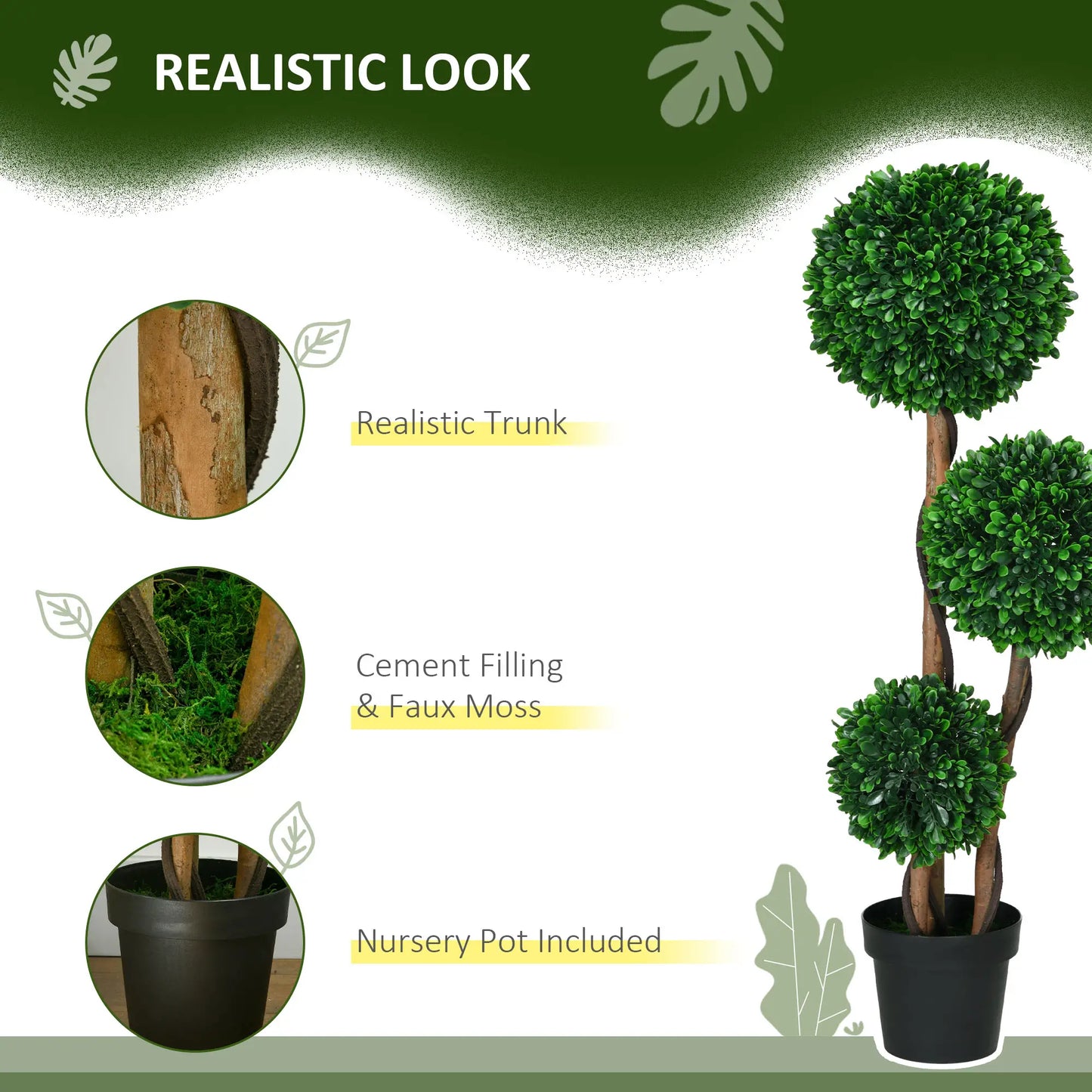 3.6ft Artificial Tree, Triple Ball Boxwood Topiary, Indoor Outdoor Artificial Trees at Gallery Canada