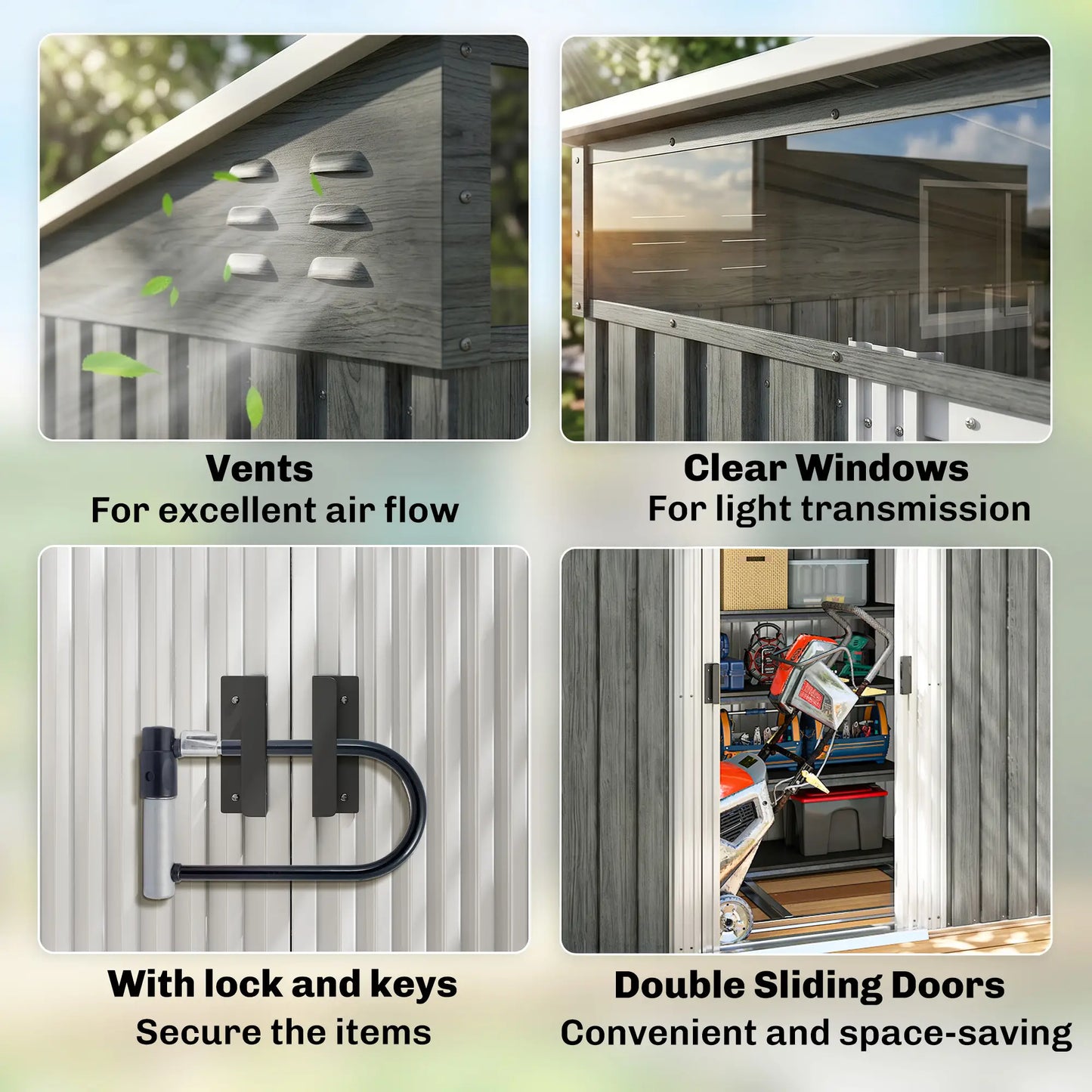 6.5x4FT Galvanised Metal Shed, Lockable Garden Storage with Sliding Doors, Grey Sheds at Gallery Canada