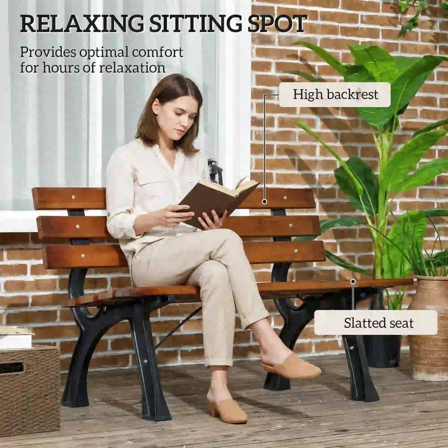 47 Inch Outdoor Garden Bench, Aluminum Wood Patio Loveseat, 528 lbs. Outdoor Benches at Gallery Canada