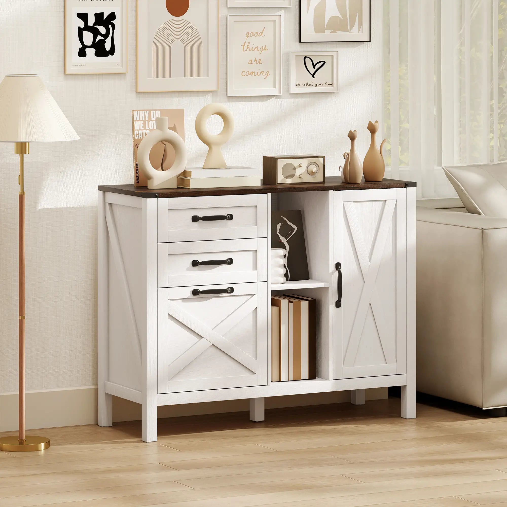 Lateral Filing Cabinet With Drawers, Shelves, Adjustable Hanging Bar, White Office Cabinets & Cupboards at Gallery Canada
