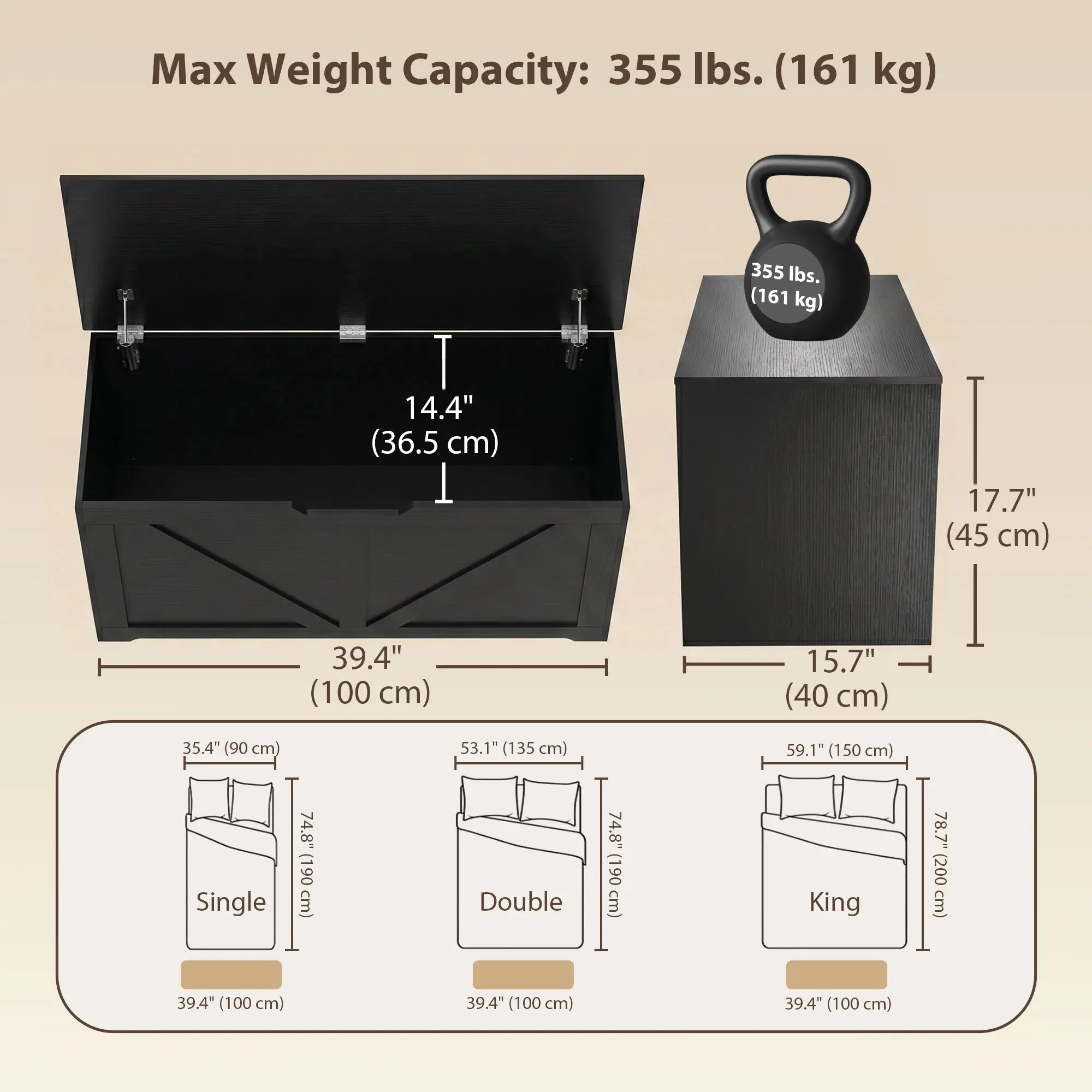 39.4 In Storage Chest With 2 Safety Hinges, White Wood Grain, White Storage Ottomans & Benches at Gallery Canada