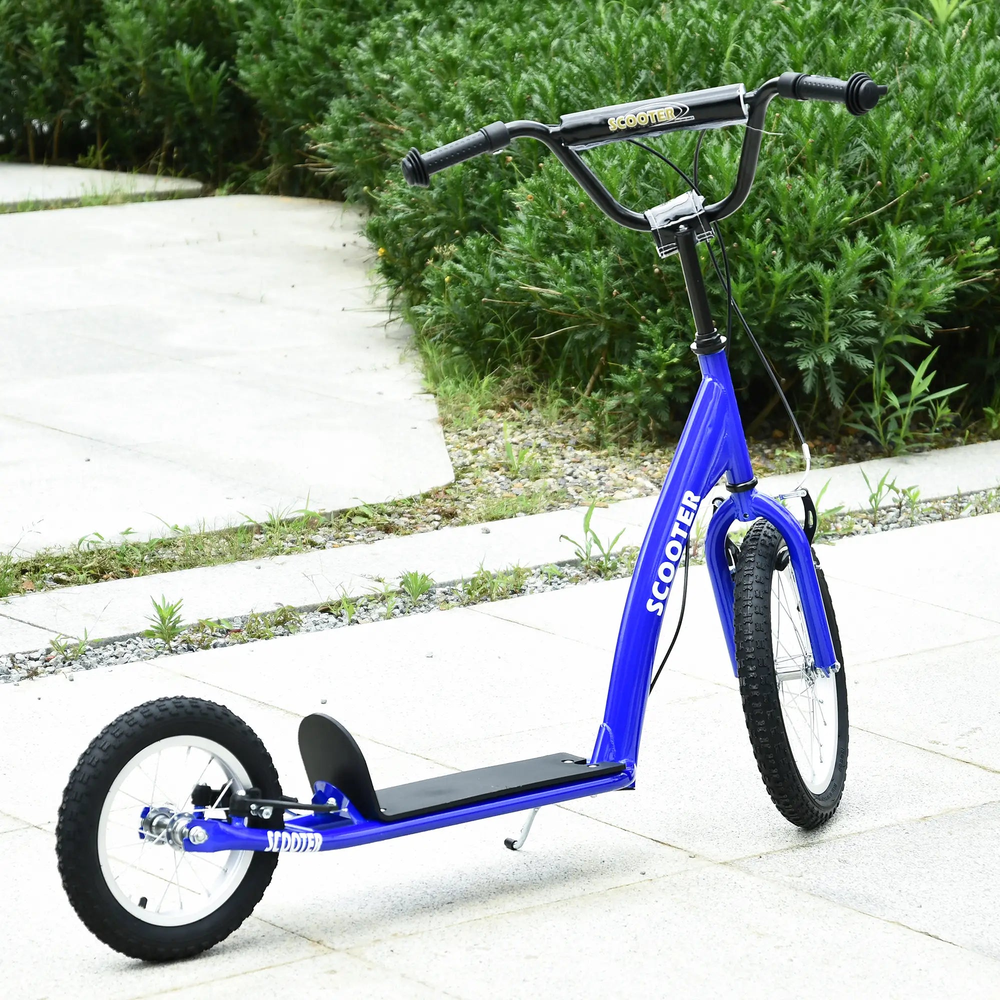 Kids Scooter, Adjustable Handlebar, Dual Brakes, Inflatable Wheels, Age 5+, Blue Scooters at Gallery Canada