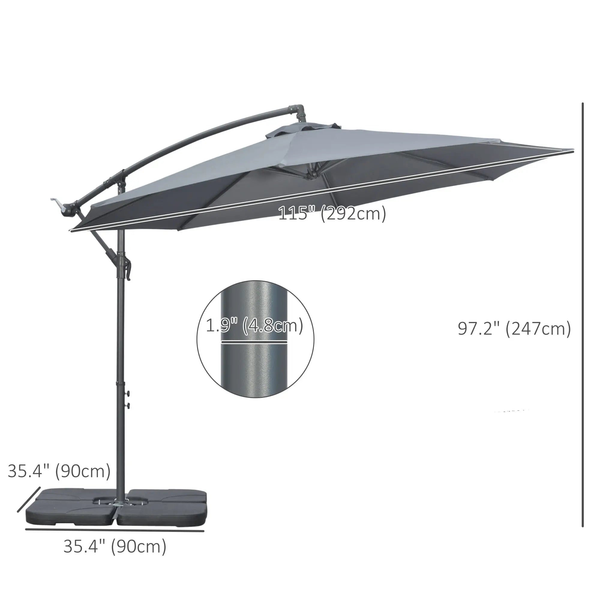 9.6ft Offset Patio Umbrella, Hanging Parasol, Crank, Dark Grey Cantilever Umbrellas at Gallery Canada
