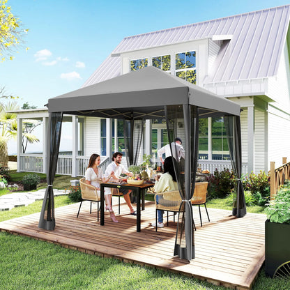 10' x 10' Pop Up Canopy Tent, Foldable With Zipper Mesh Sidewalls, Light Grey Pop Up Canopies at Gallery Canada