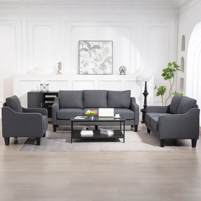 3 Seater Sofa, Modern Pocket Spring Couch, Linen Upholstered, Charcoal Grey 3-Seater Sofas at Gallery Canada