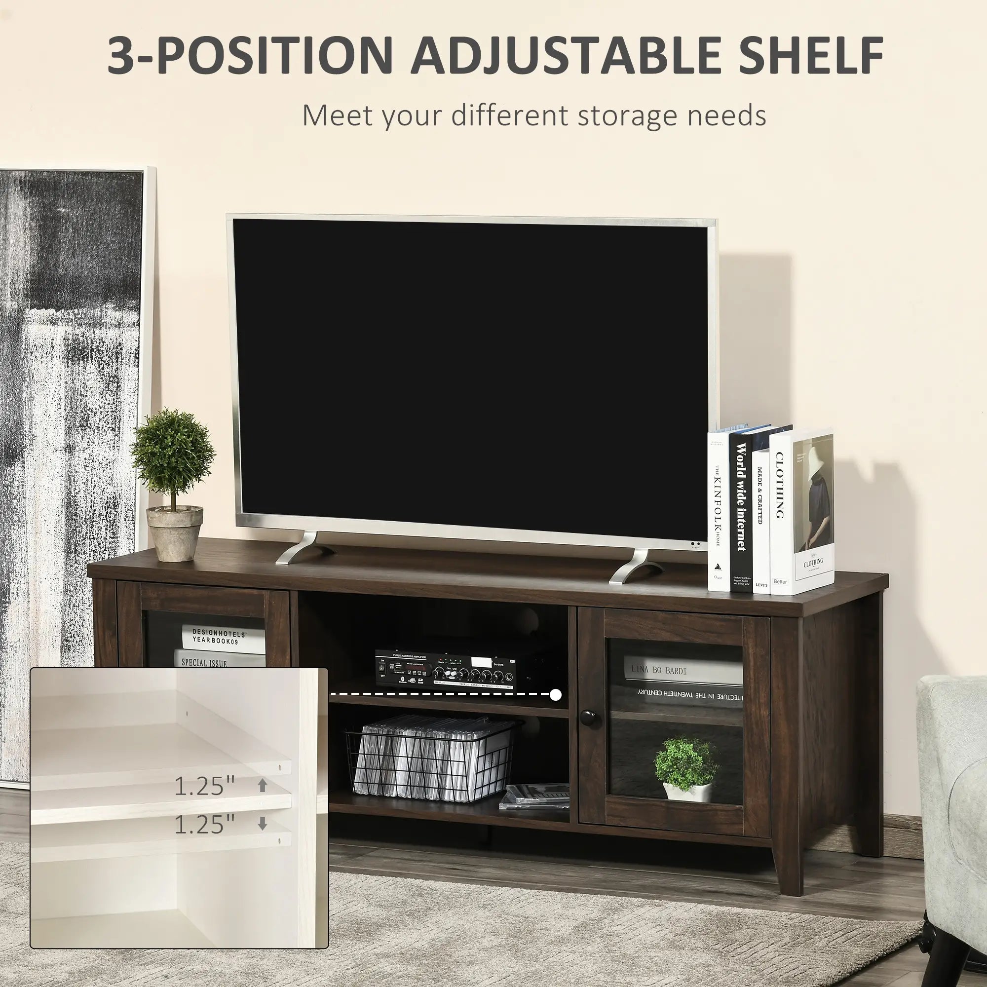 Fireplace TV Stand for TVs up to 60 Inches, Wood Cabinet with Storage TV Stands at Gallery Canada