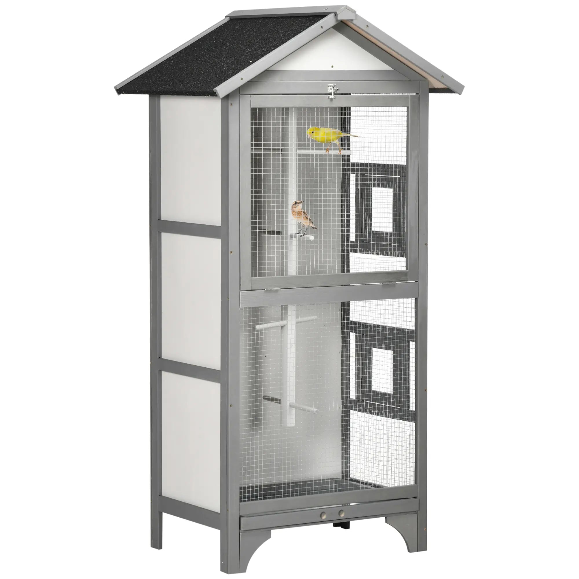 Wooden Bird Aviary Parrot Cage, Removable Tray, 2 Doors, 4 Perches, Light Grey Bird Cages Light Grey at Gallery Canada