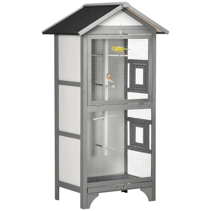 Wooden Bird Aviary Parrot Cage, Removable Tray, 2 Doors, 4 Perches, Light Grey Bird Cages Light Grey at Gallery Canada
