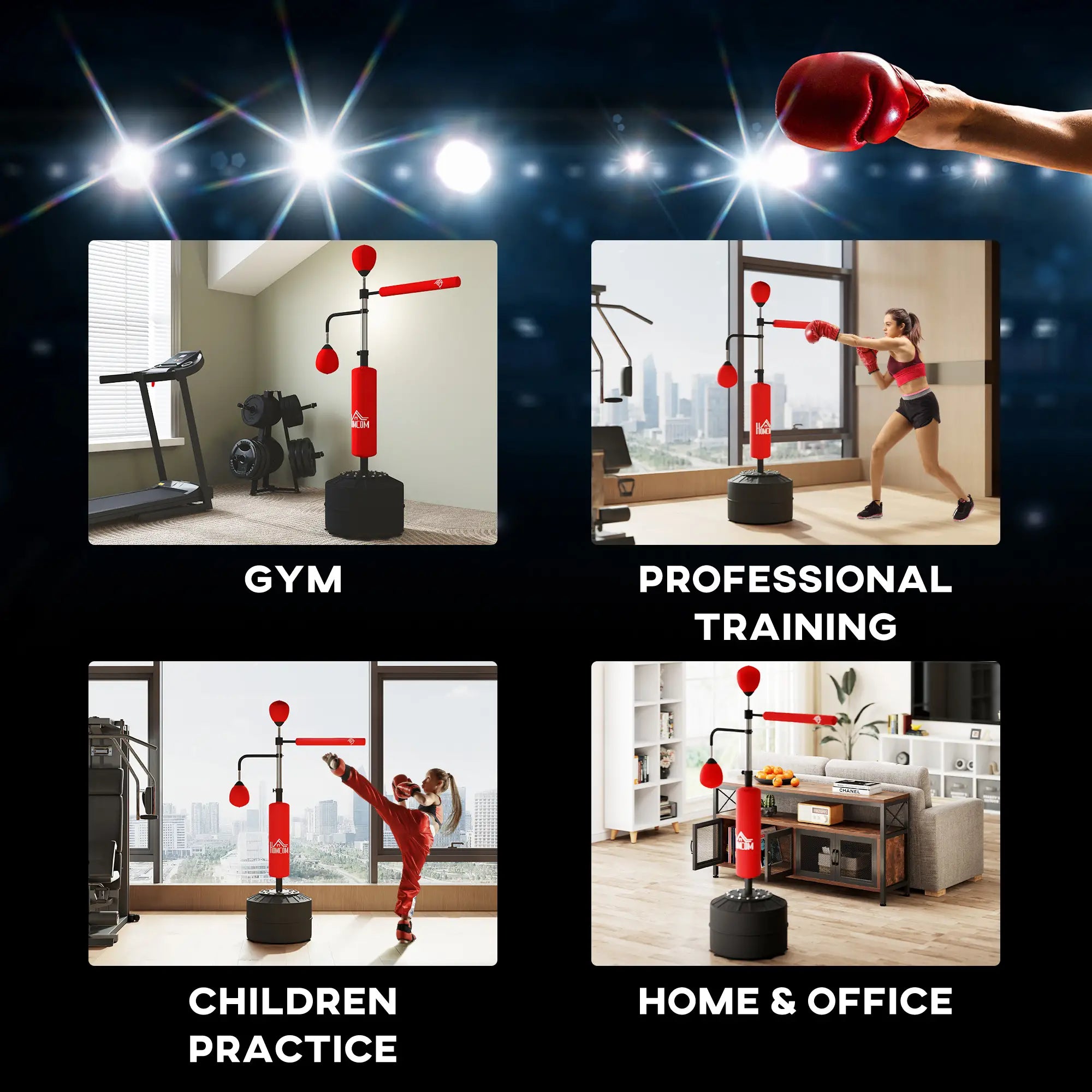 4-in-1 Free Standing Punching Bag, Adjustable Height, 2 Speed Balls, 360° Reflex Bar, Red Punching Bag Hangers at Gallery Canada