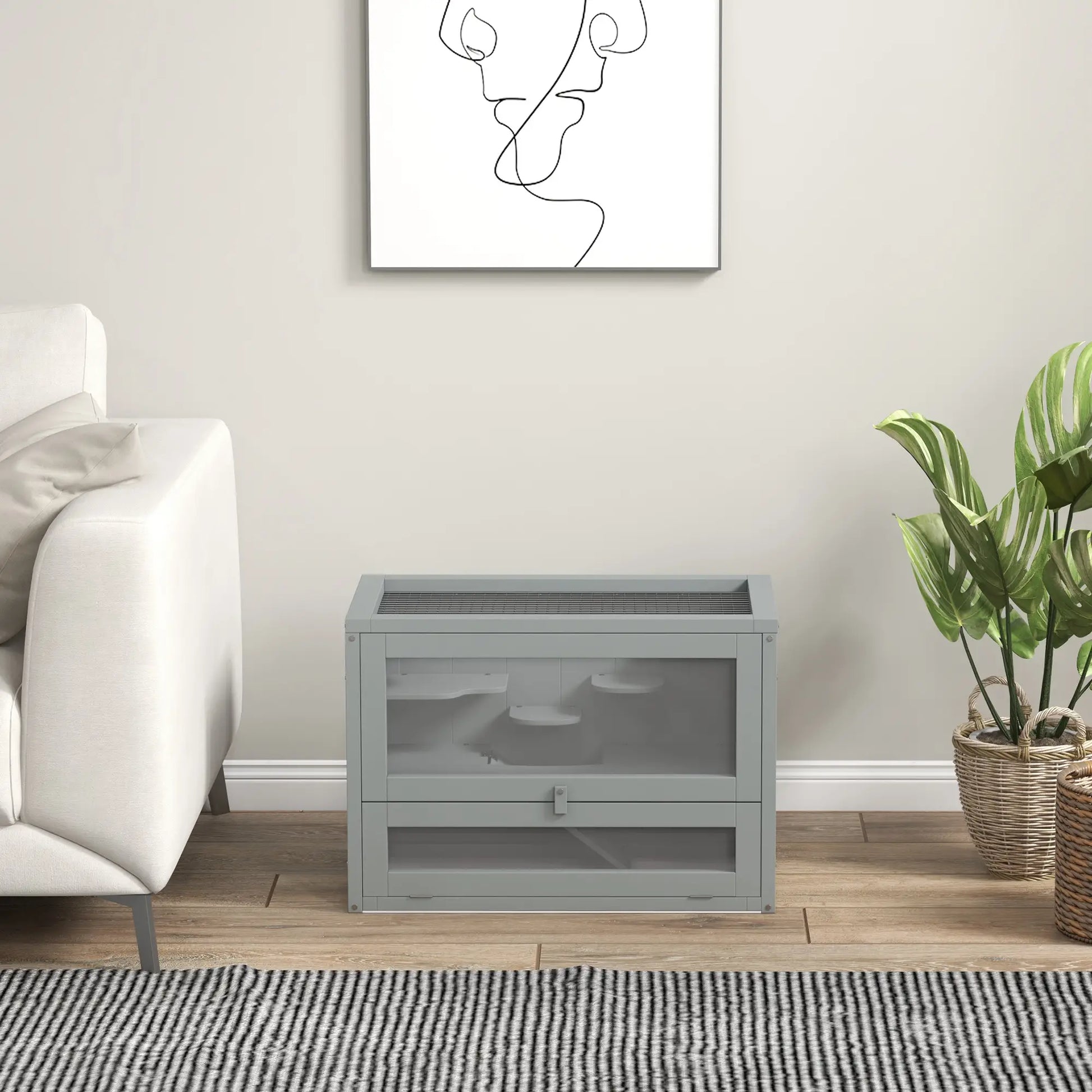 24 Inch Hamster Cage, 2 Levels, Openable Roof, Run Space, Grey Hamster Cages at Gallery Canada