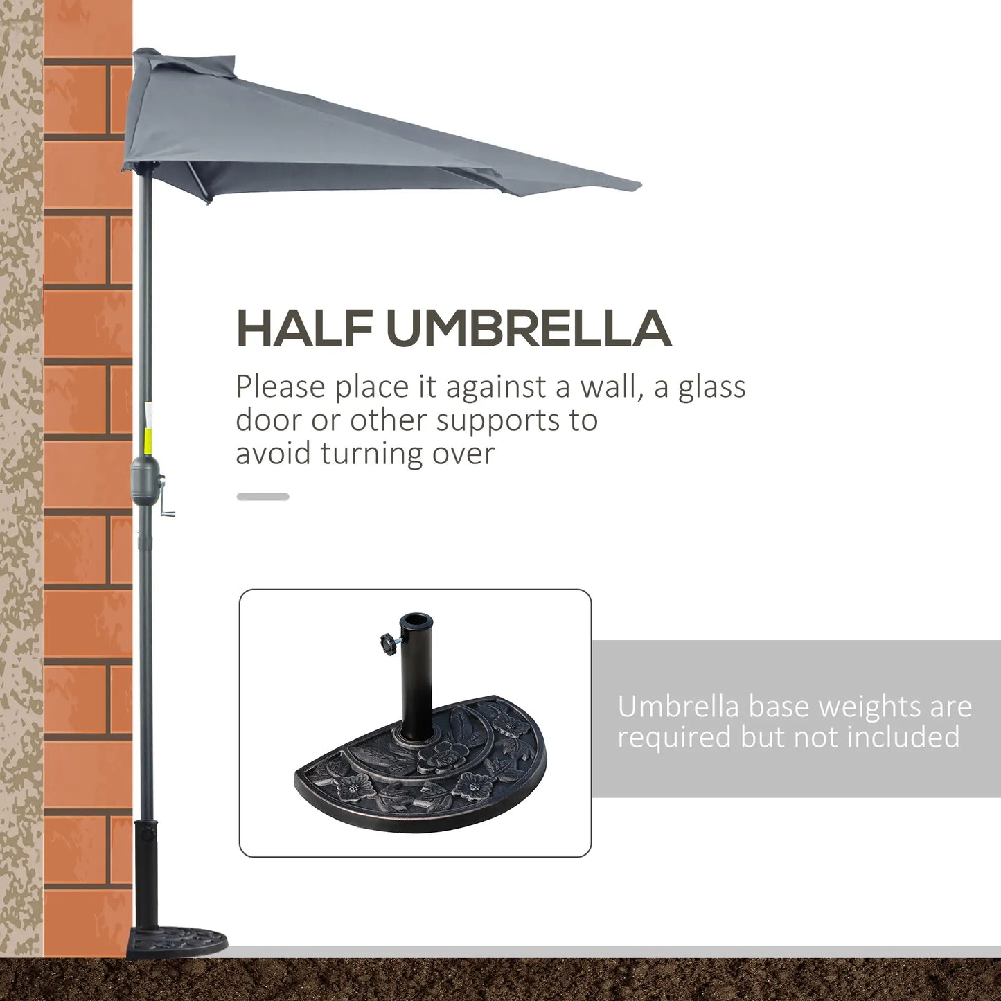 9ft Half Round Umbrella, Outdoor Patio Sun Shade, 5 Ribs, Grey Sun Umbrellas at Gallery Canada