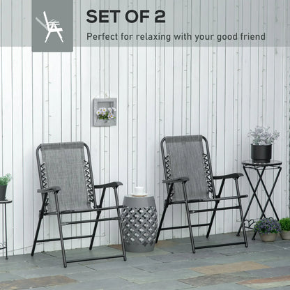 2-Piece Outdoor Folding Chair Set, Portable Camping Chairs with Armrests, Grey Patio Chairs at Gallery Canada