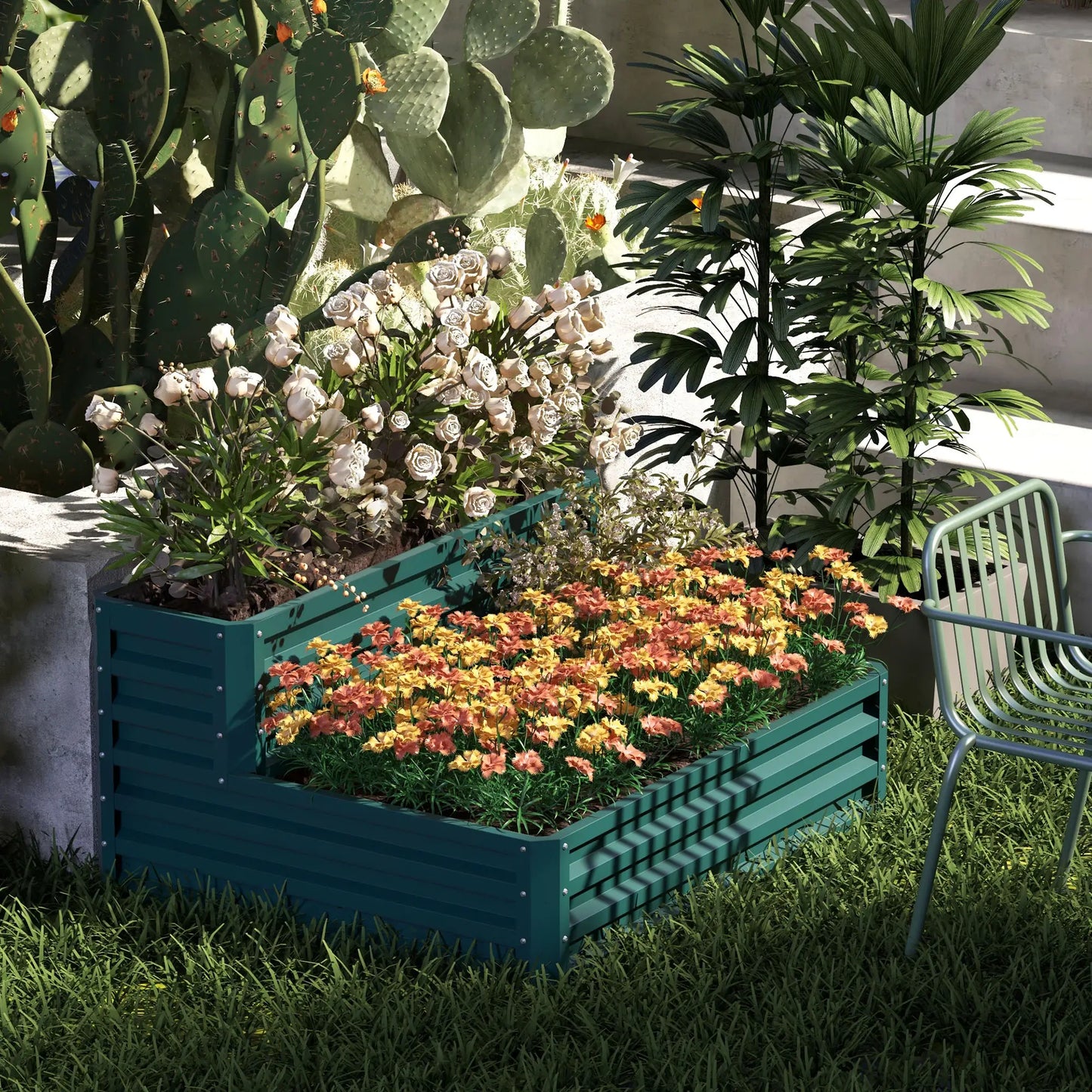 2 Tier Galvanized Raised Garden Bed, Steel Planter Box, 47" x 40" x 23", Green Raised Garden Beds at Gallery Canada