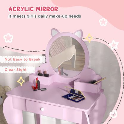 Cat Design Makeup Vanity with Mirror, Stool, Drawer, Pink Toy Vanity at Gallery Canada
