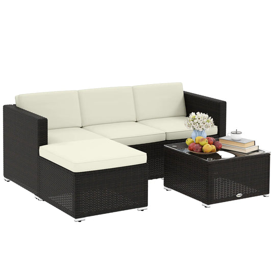 3-Piece Patio Set with Cushions, PE Rattan Sofa, Glass Table, Cream White Patio Furniture Sets Brown, Cream White at Gallery Canada