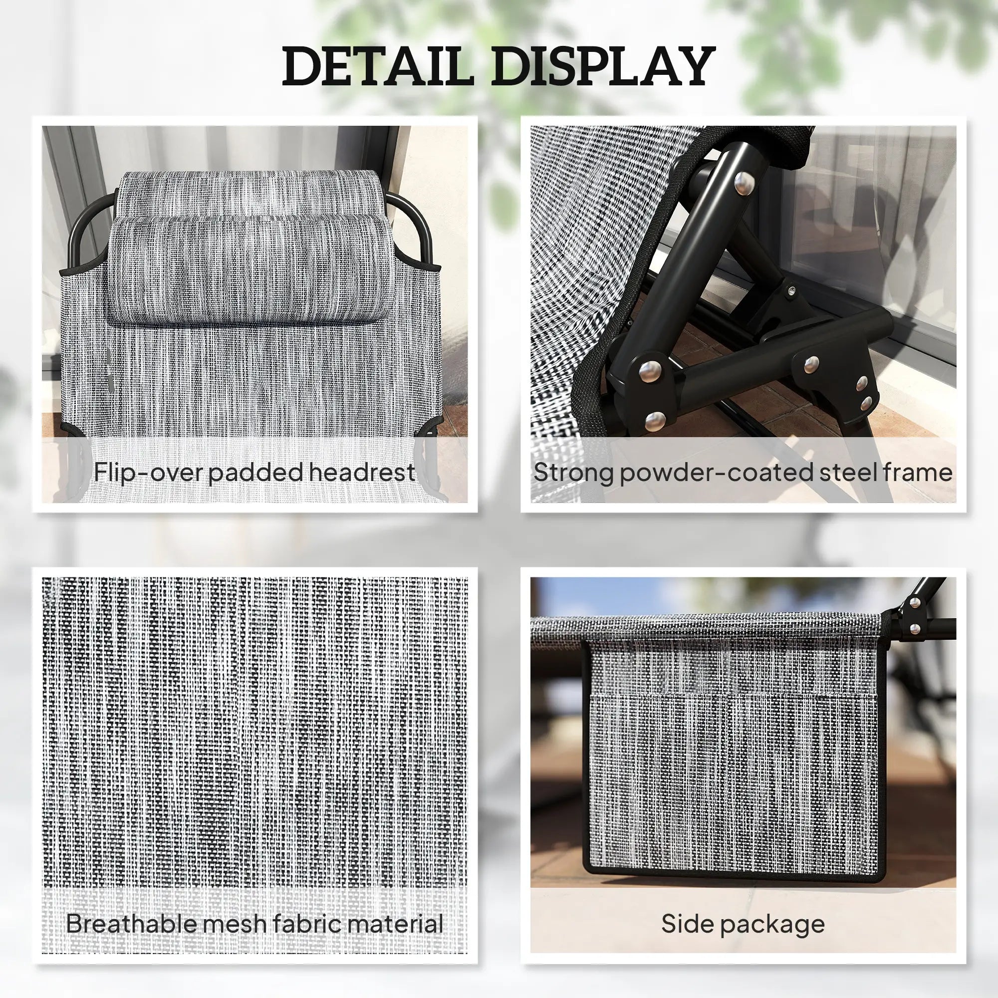 Folding Lounge Chair, 4-Level Reclining Back, Cushion, Grey Lounger Chairs at Gallery Canada