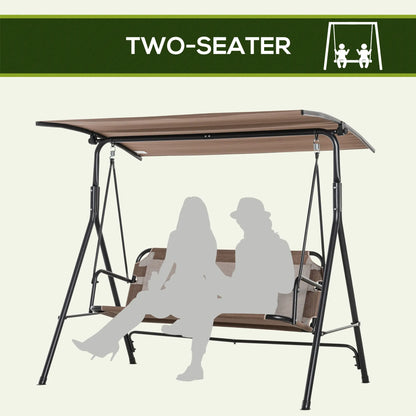 2-Person Porch Swing Chair, Adjustable Canopy, Breathable Seat, Brown Patio Swings with Stand at Gallery Canada
