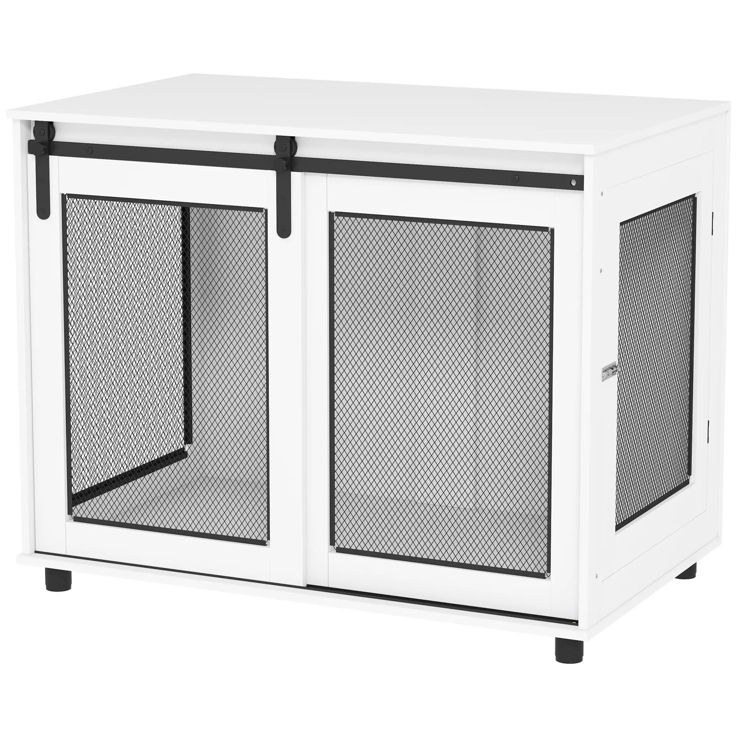 39" Dog Crate Furniture, Sliding Barn Door, Large Dog Cage End Table, White Houses, Kennels & Pens White at Gallery Canada