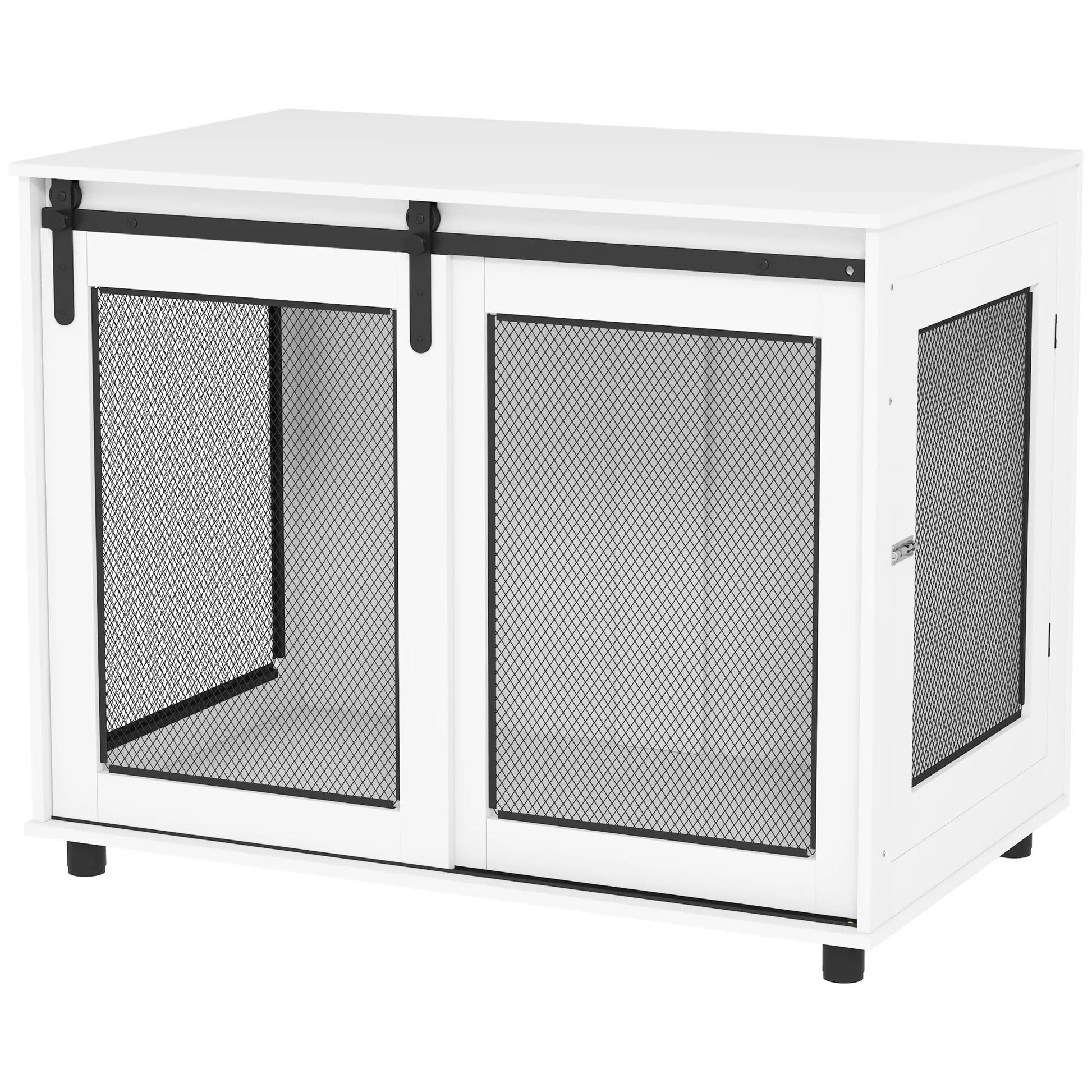 39" Dog Crate Furniture, Sliding Barn Door, Large Dog Cage End Table, White Houses, Kennels & Pens White at Gallery Canada
