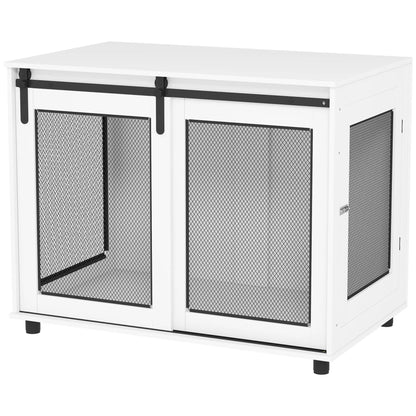 39" Dog Crate Furniture, Sliding Barn Door, Large Dog Cage End Table, White Houses, Kennels & Pens White at Gallery Canada