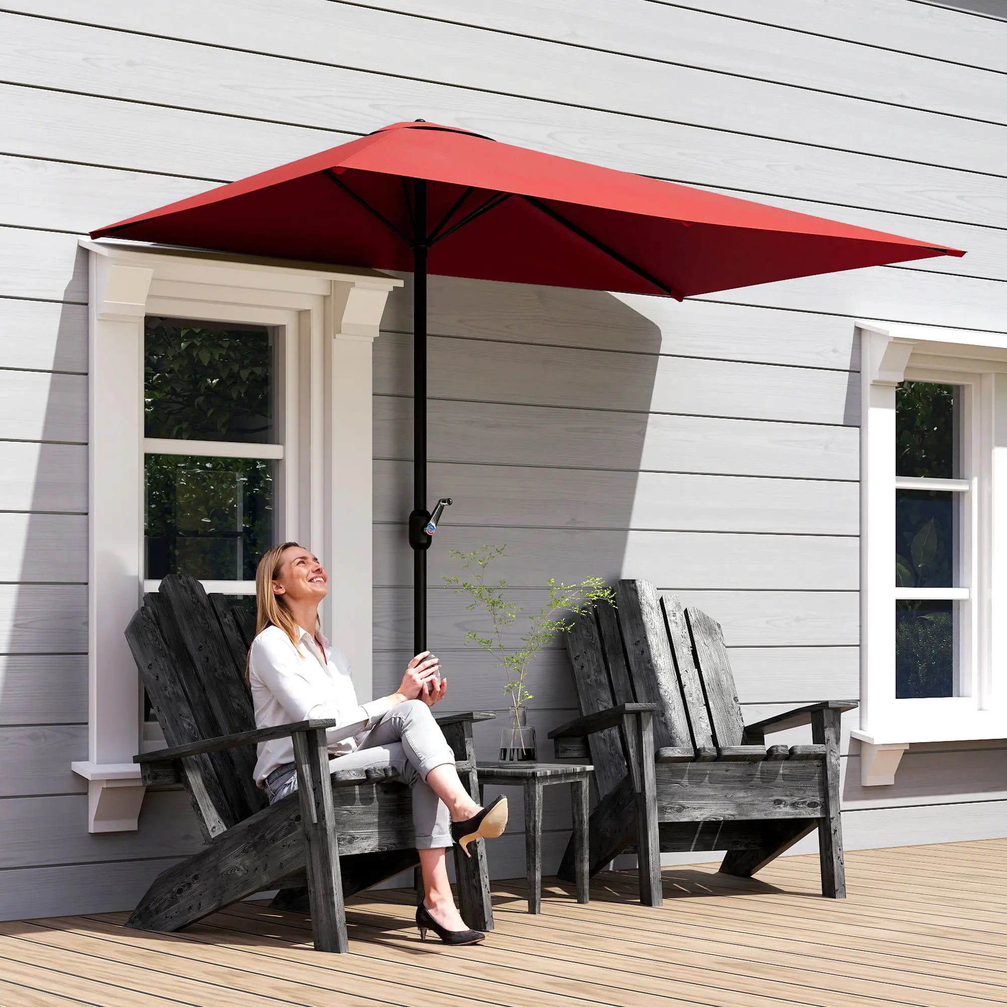 8Ft Half Round Umbrella, Outdoor Patio Balcony Sun Shade w/5 Ribs Half Round Umbrellas at Gallery Canada