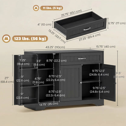 44" Modern Kitchen Cabinet with Drawer, Adjustable Shelves, Black Bar Cabinets at Gallery Canada