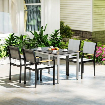 Outdoor Dining Table, 4-6 Seater, Slatted Top, Rust-Resistant Aluminium Frame, Black Patio Dinning Tables at Gallery Canada