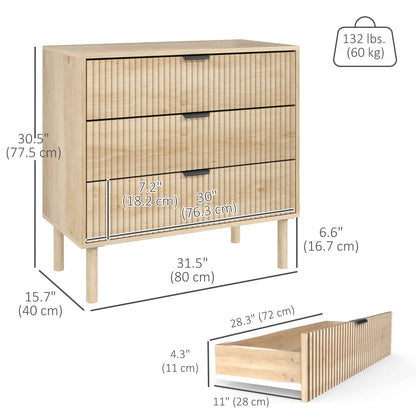 3 Drawer Dresser, Fluted Panels, Solid Wood Legs, Oak Storage Cabinets at Gallery Canada