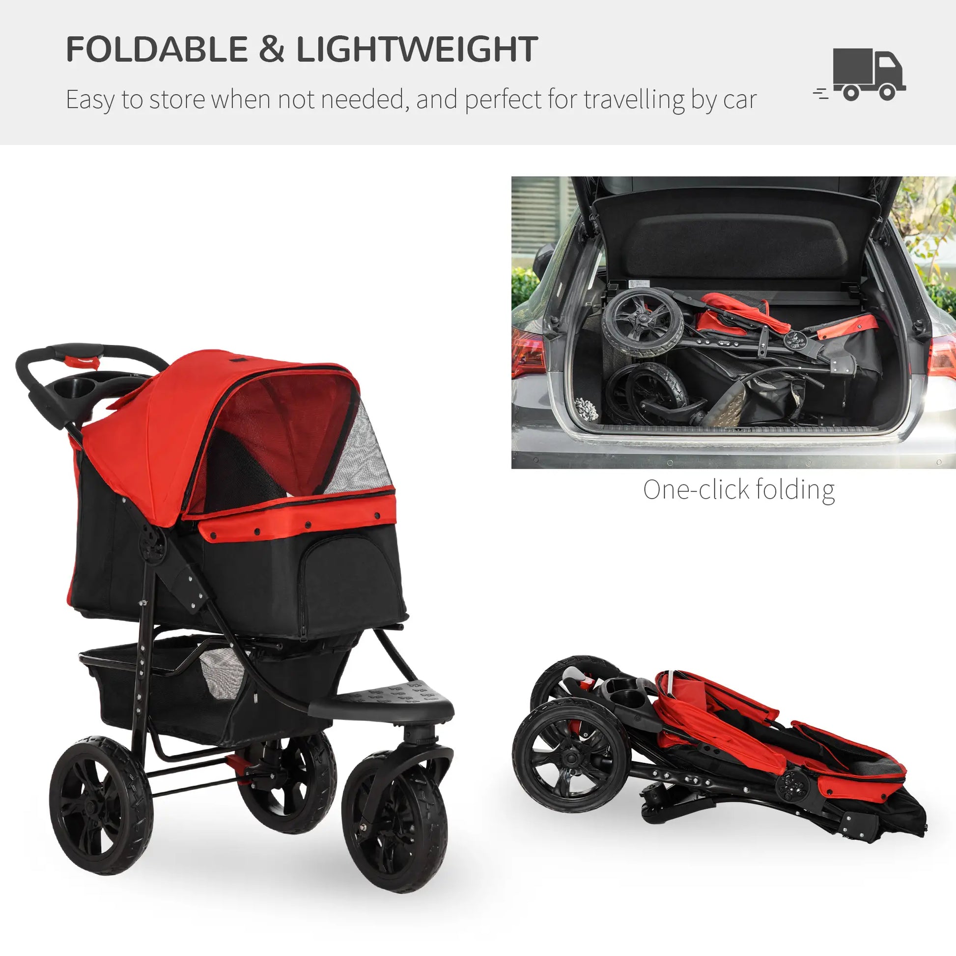 3 Wheel Folding Dog Stroller, Adjustable Canopy, Storage Brake, Mesh Window, S&M Dogs, Red Dog Bike Trailers & Strollers at Gallery Canada