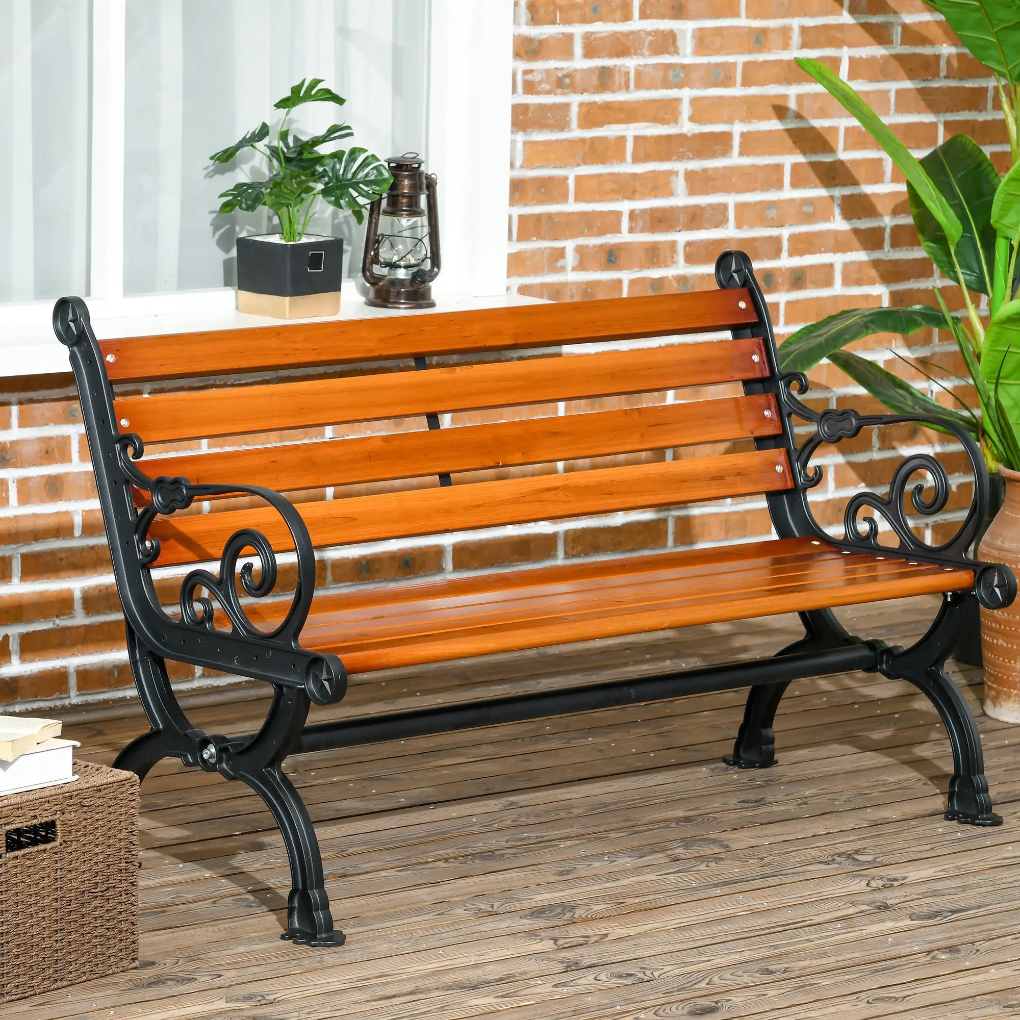47 Inch Outdoor Garden Bench, Patio Loveseat, 528 lbs. Capacity, Teak Color Outdoor Benches at Gallery Canada