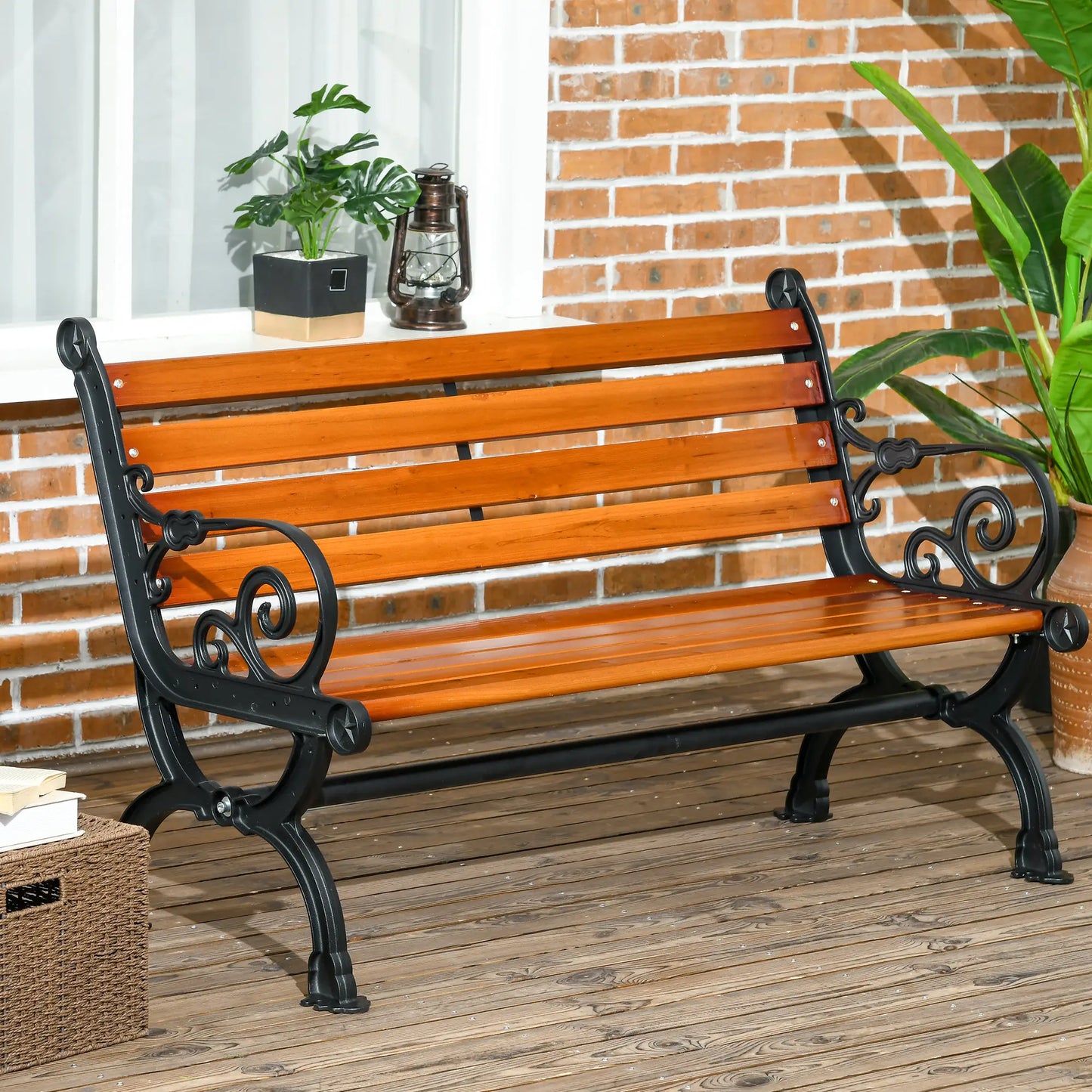 47 Inch Outdoor Garden Bench, Patio Loveseat, 528 lbs. Capacity, Teak Color Outdoor Benches at Gallery Canada