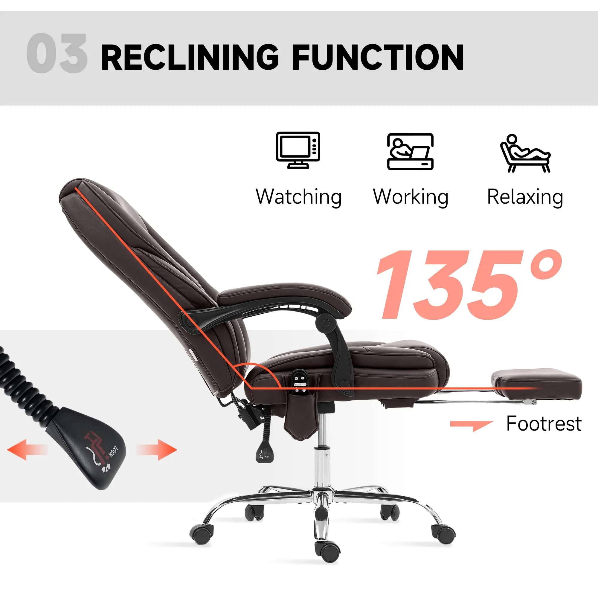 Massage Office Chair, Reclining Computer Chair, Adjustable Height, Footrest, Dark Brown Massage Chairs at Gallery Canada