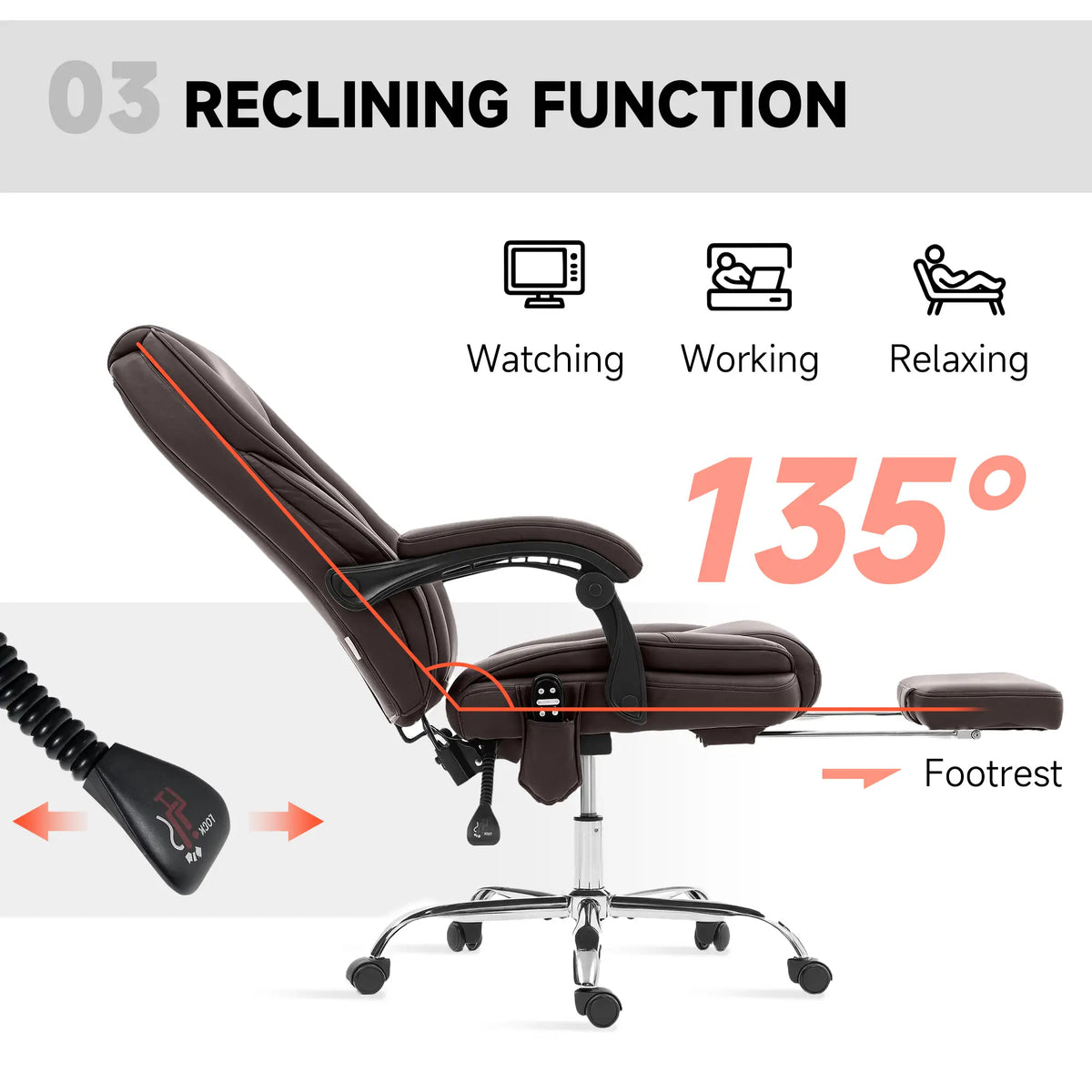 Massage Office Chair, Reclining Computer Chair, Adjustable Height, Footrest, Dark Brown Massage Chairs at Gallery Canada