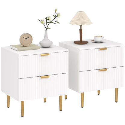 Bedside Table, Modern Nightstand with 2 Drawers, Side End Table with Metal Legs for Living Room, Bedroom, White