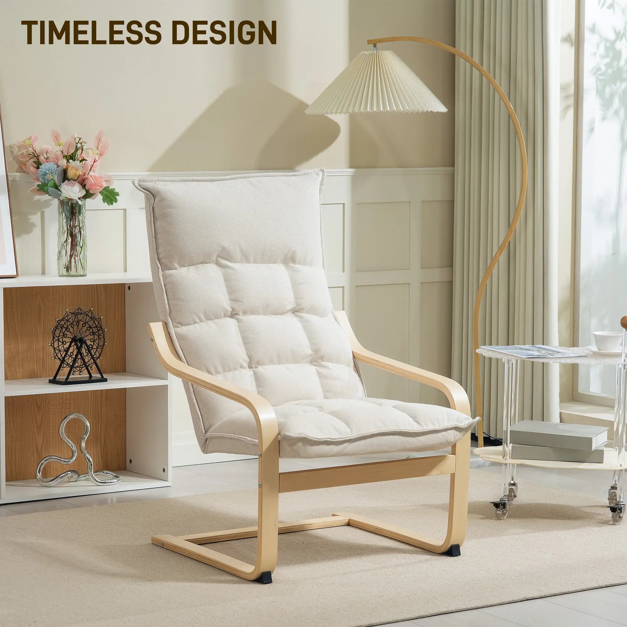 Modern Armchair, Upholstered Accent Chair, Curved Leg, Cream White Accent Chairs at Gallery Canada