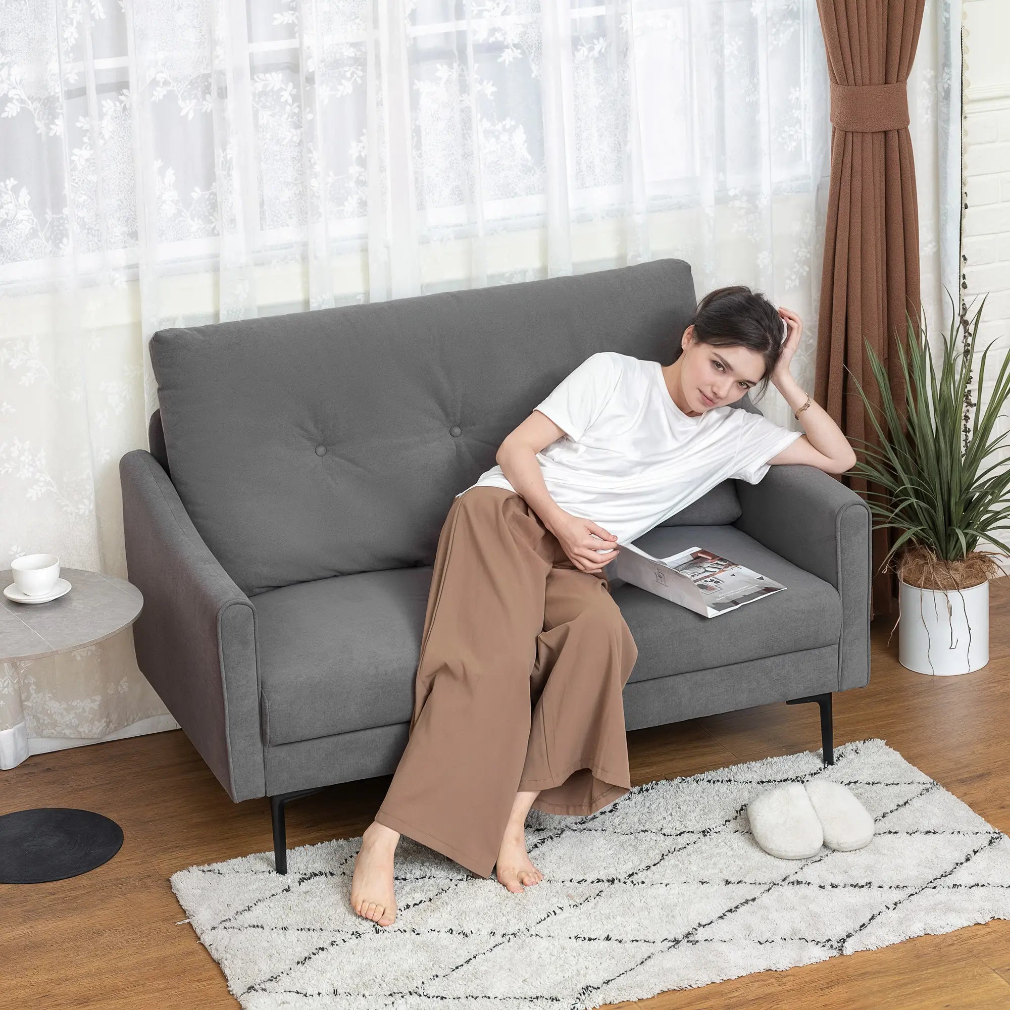 2 Seater Sofa, Small Size, Modern Couch with High-Resilience Foam, Grey 2-Seater Sofas at Gallery Canada