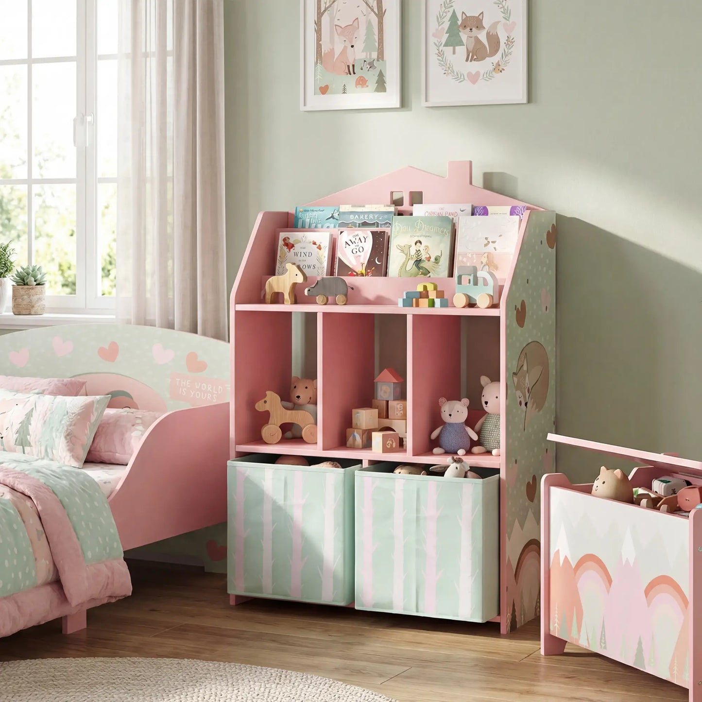 Kids Bookshelf With Storage, Toy Storage Unit, Pink Baby & Kids Storage at Gallery Canada