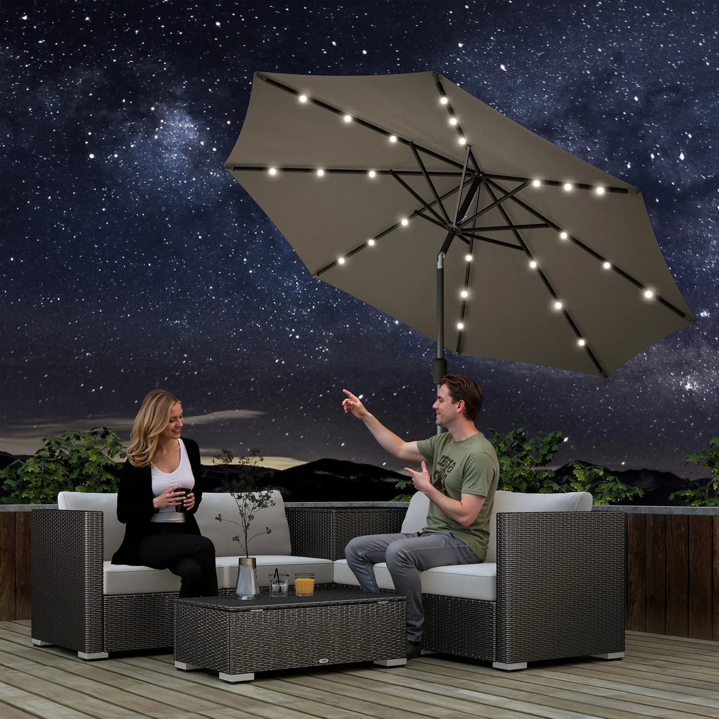 8.8 ft Solar Patio Umbrella, Adjustable LED Lights, Dark Grey Sun Umbrellas at Gallery Canada