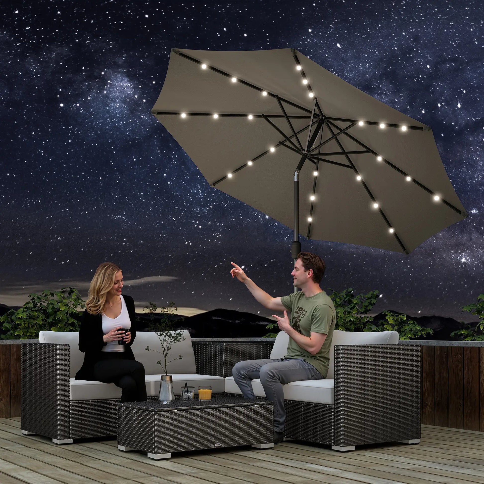 8.8 ft Solar Patio Umbrella, Adjustable LED Lights, Dark Grey Sun Umbrellas at Gallery Canada
